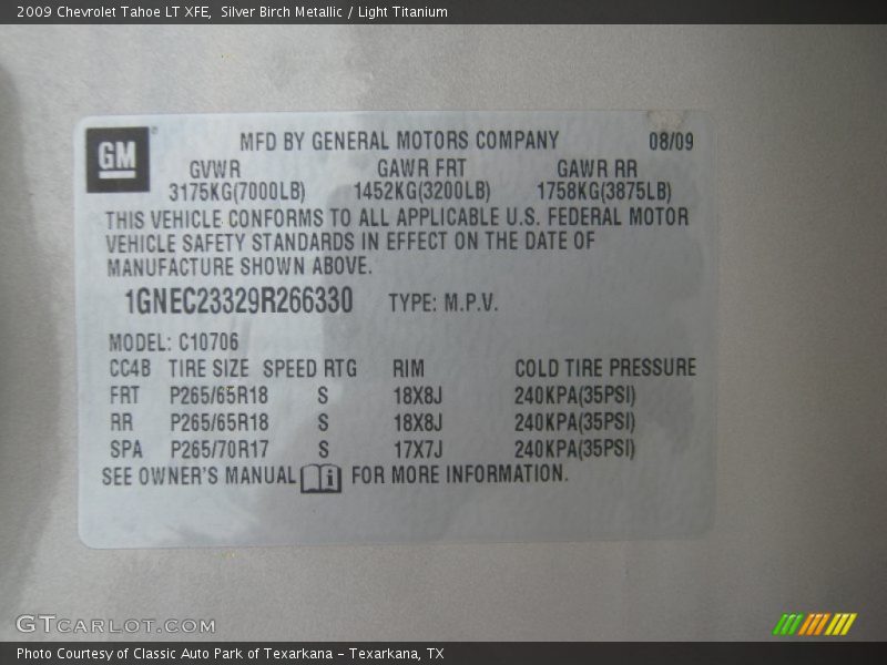 Silver Birch Metallic / Light Titanium 2009 Chevrolet Tahoe LT XFE