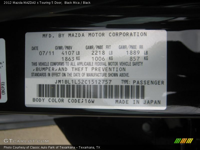 Black Mica / Black 2012 Mazda MAZDA3 s Touring 5 Door