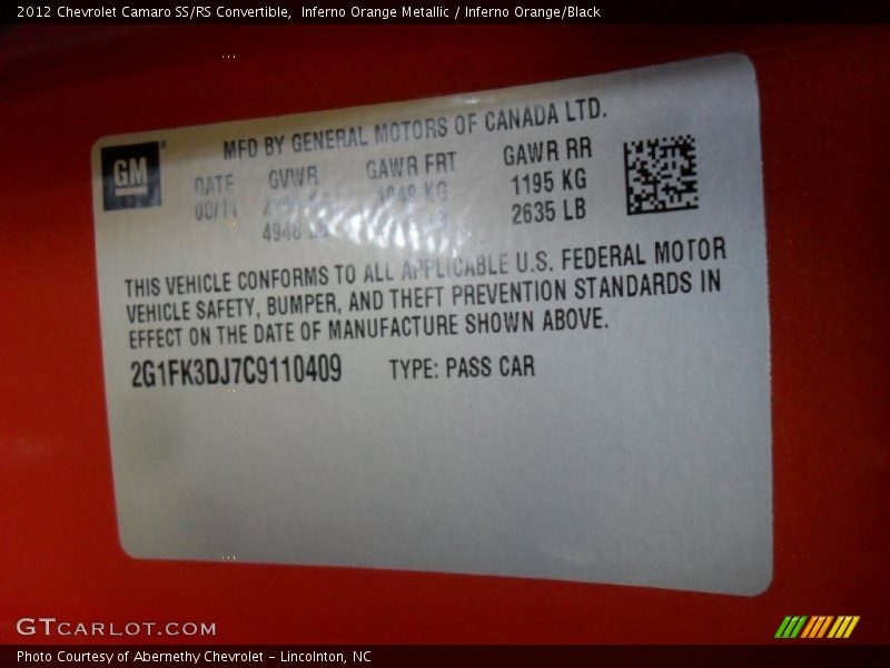 Inferno Orange Metallic / Inferno Orange/Black 2012 Chevrolet Camaro SS/RS Convertible