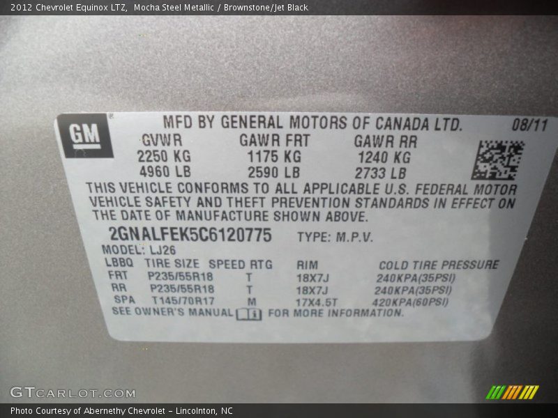 Info Tag of 2012 Equinox LTZ