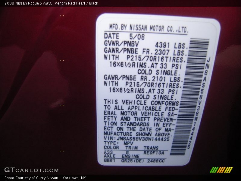 Venom Red Pearl / Black 2008 Nissan Rogue S AWD
