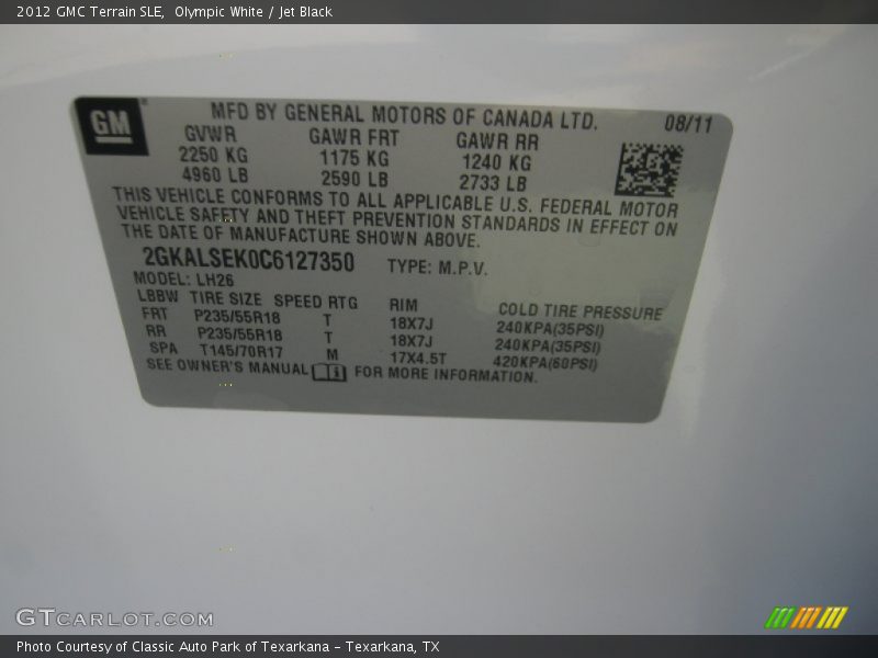 Olympic White / Jet Black 2012 GMC Terrain SLE