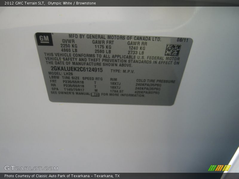 Olympic White / Brownstone 2012 GMC Terrain SLT