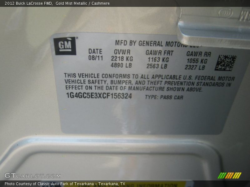 Gold Mist Metallic / Cashmere 2012 Buick LaCrosse FWD