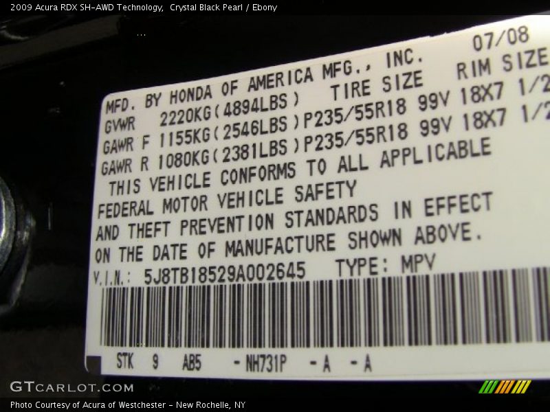 Crystal Black Pearl / Ebony 2009 Acura RDX SH-AWD Technology