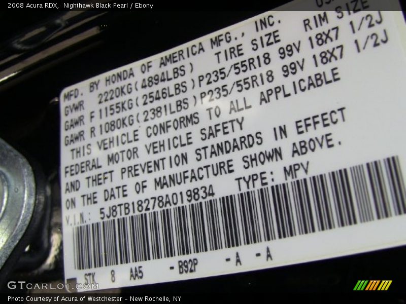 Nighthawk Black Pearl / Ebony 2008 Acura RDX