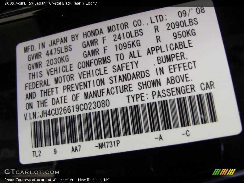 Crystal Black Pearl / Ebony 2009 Acura TSX Sedan