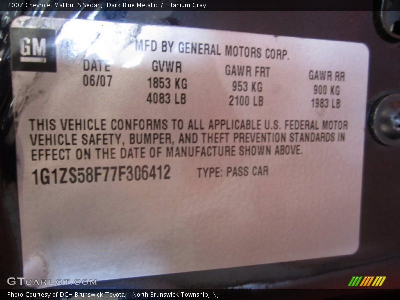 Dark Blue Metallic / Titanium Gray 2007 Chevrolet Malibu LS Sedan