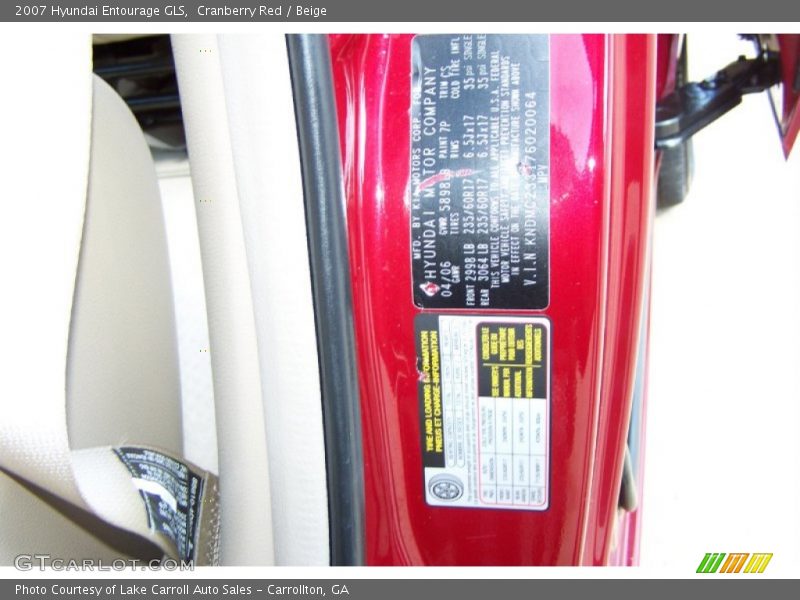 Cranberry Red / Beige 2007 Hyundai Entourage GLS