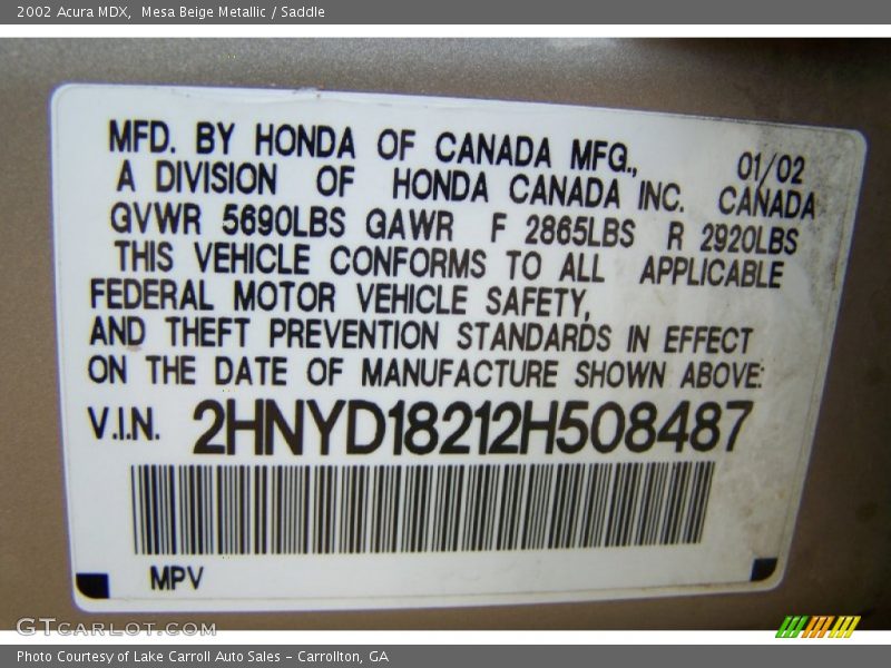 Mesa Beige Metallic / Saddle 2002 Acura MDX