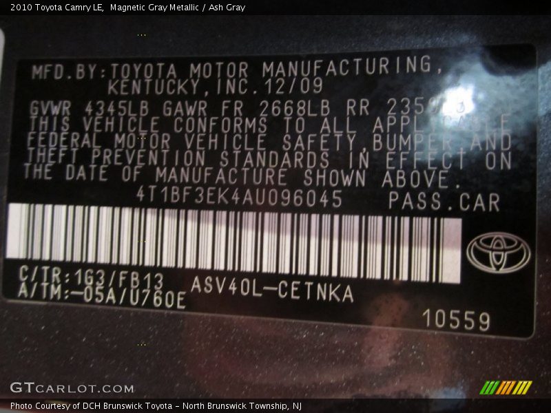 Magnetic Gray Metallic / Ash Gray 2010 Toyota Camry LE