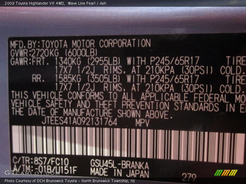 Wave Line Pearl / Ash 2009 Toyota Highlander V6 4WD