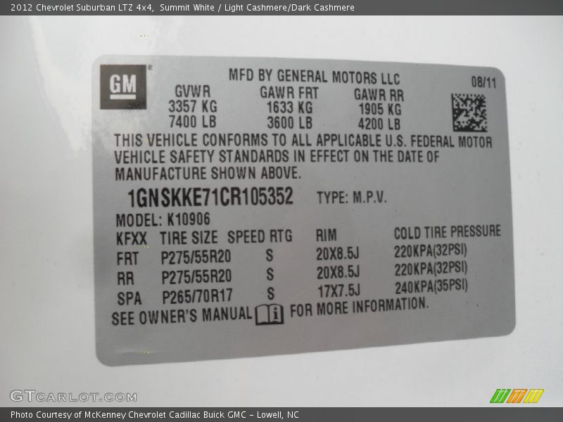 Summit White / Light Cashmere/Dark Cashmere 2012 Chevrolet Suburban LTZ 4x4