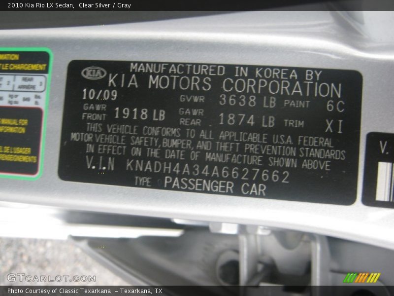 Clear Silver / Gray 2010 Kia Rio LX Sedan