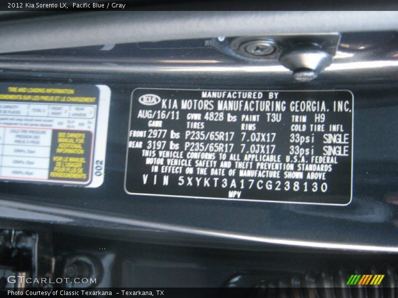 Pacific Blue / Gray 2012 Kia Sorento LX