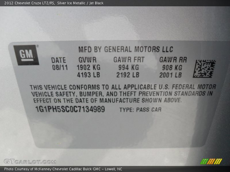Silver Ice Metallic / Jet Black 2012 Chevrolet Cruze LTZ/RS