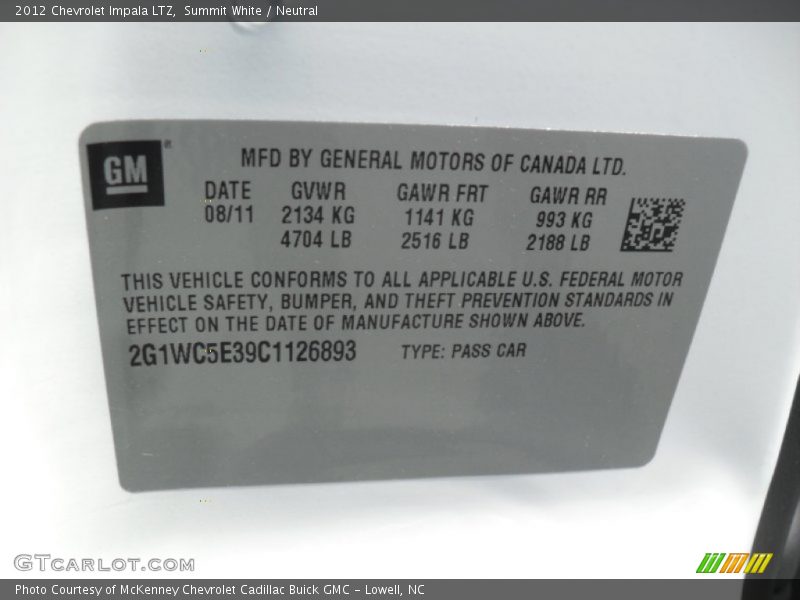 Summit White / Neutral 2012 Chevrolet Impala LTZ