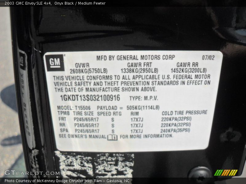 Onyx Black / Medium Pewter 2003 GMC Envoy SLE 4x4