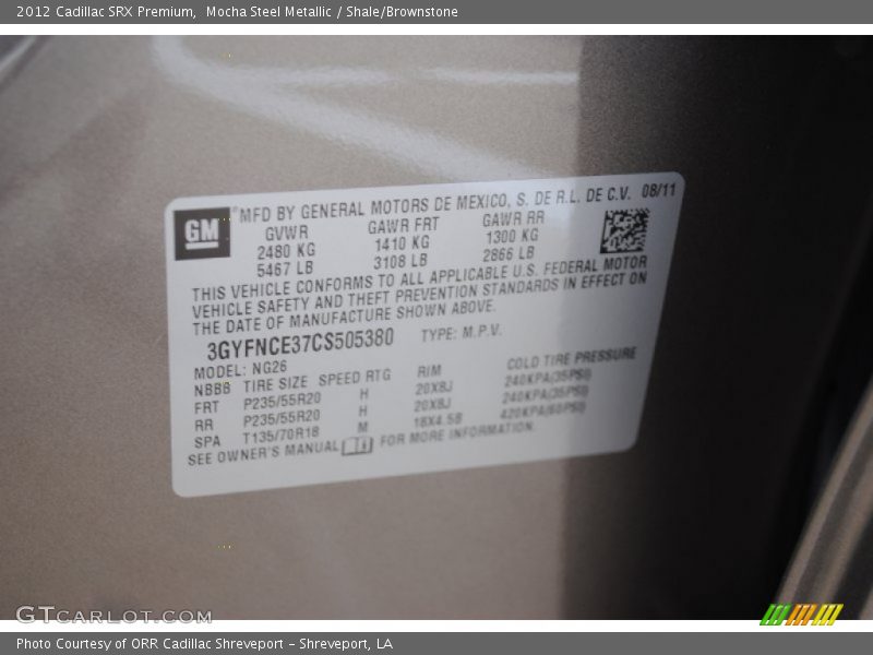 Mocha Steel Metallic / Shale/Brownstone 2012 Cadillac SRX Premium