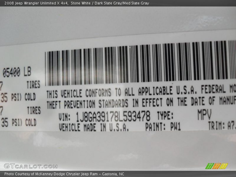 Stone White / Dark Slate Gray/Med Slate Gray 2008 Jeep Wrangler Unlimited X 4x4