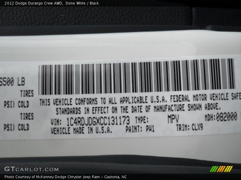 Stone White / Black 2012 Dodge Durango Crew AWD
