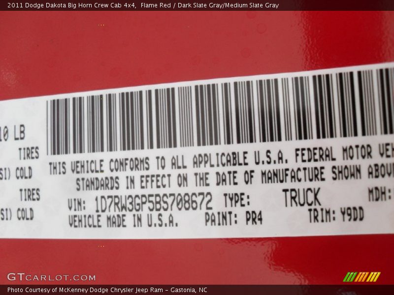 Flame Red / Dark Slate Gray/Medium Slate Gray 2011 Dodge Dakota Big Horn Crew Cab 4x4
