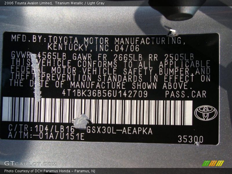 Titanium Metallic / Light Gray 2006 Toyota Avalon Limited