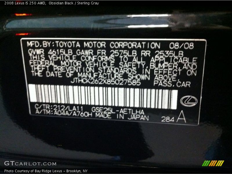 Obsidian Black / Sterling Gray 2008 Lexus IS 250 AWD