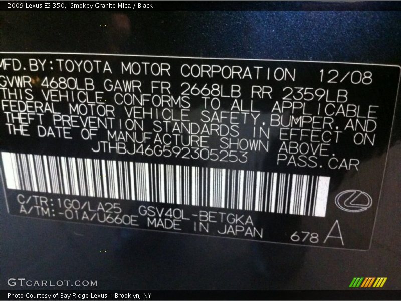 Smokey Granite Mica / Black 2009 Lexus ES 350