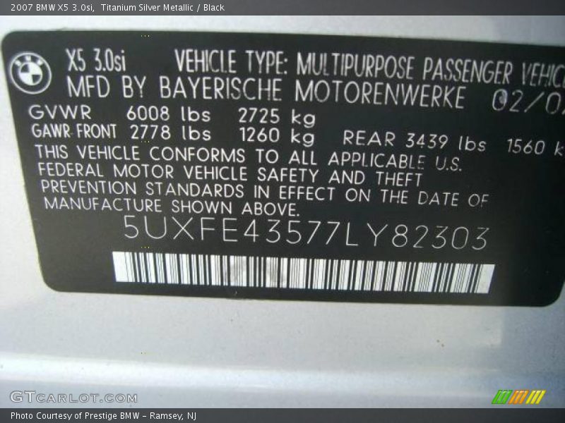 Titanium Silver Metallic / Black 2007 BMW X5 3.0si