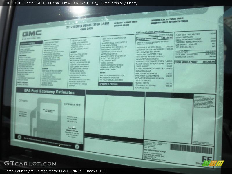  2012 Sierra 3500HD Denali Crew Cab 4x4 Dually Window Sticker