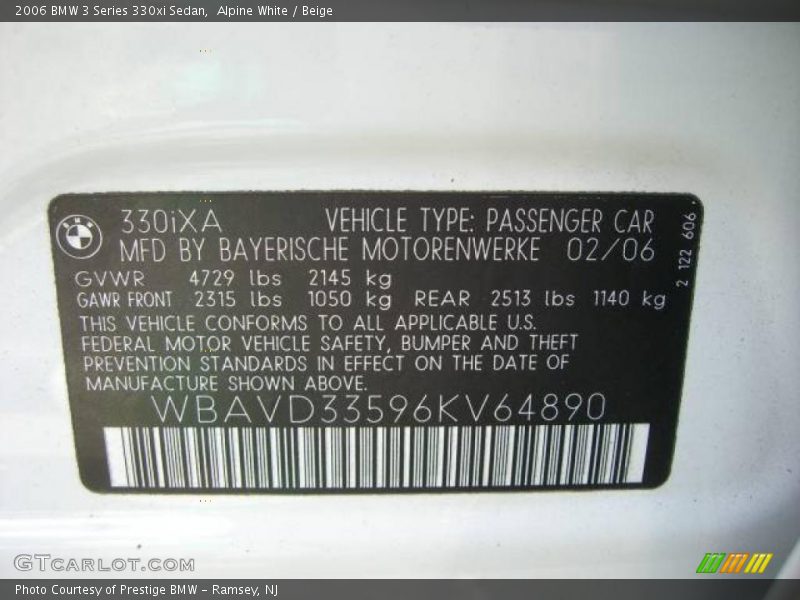 Alpine White / Beige 2006 BMW 3 Series 330xi Sedan