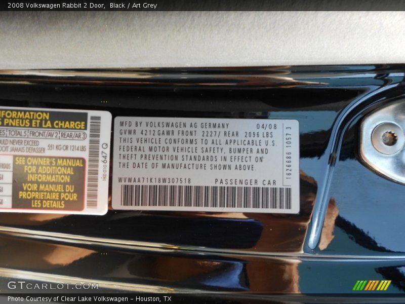 Black / Art Grey 2008 Volkswagen Rabbit 2 Door