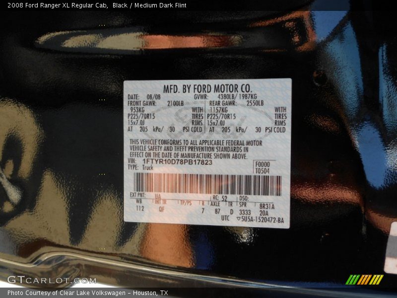 Black / Medium Dark Flint 2008 Ford Ranger XL Regular Cab