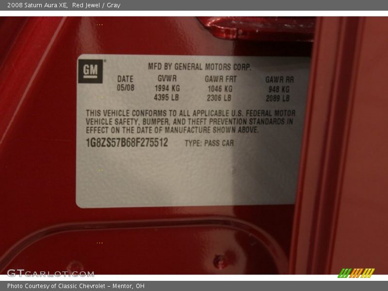 Red Jewel / Gray 2008 Saturn Aura XE