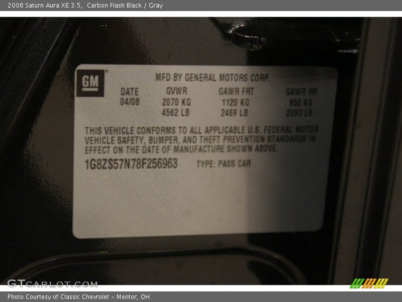 Carbon Flash Black / Gray 2008 Saturn Aura XE 3.5