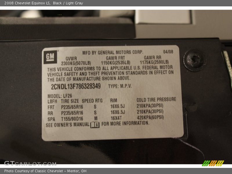 Black / Light Gray 2008 Chevrolet Equinox LS