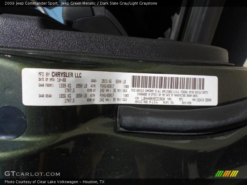 Jeep Green Metallic / Dark Slate Gray/Light Graystone 2009 Jeep Commander Sport