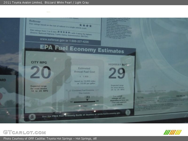 Blizzard White Pearl / Light Gray 2011 Toyota Avalon Limited