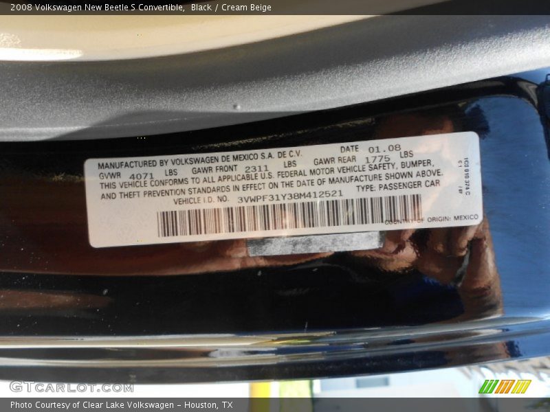 Black / Cream Beige 2008 Volkswagen New Beetle S Convertible