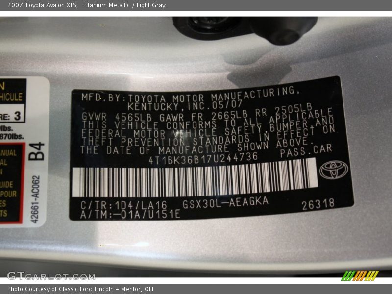 Titanium Metallic / Light Gray 2007 Toyota Avalon XLS