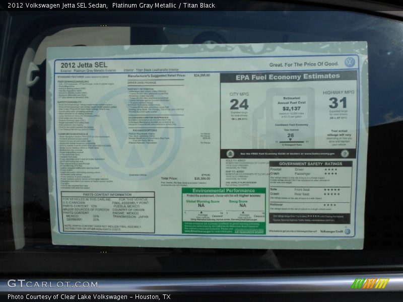  2012 Jetta SEL Sedan Window Sticker