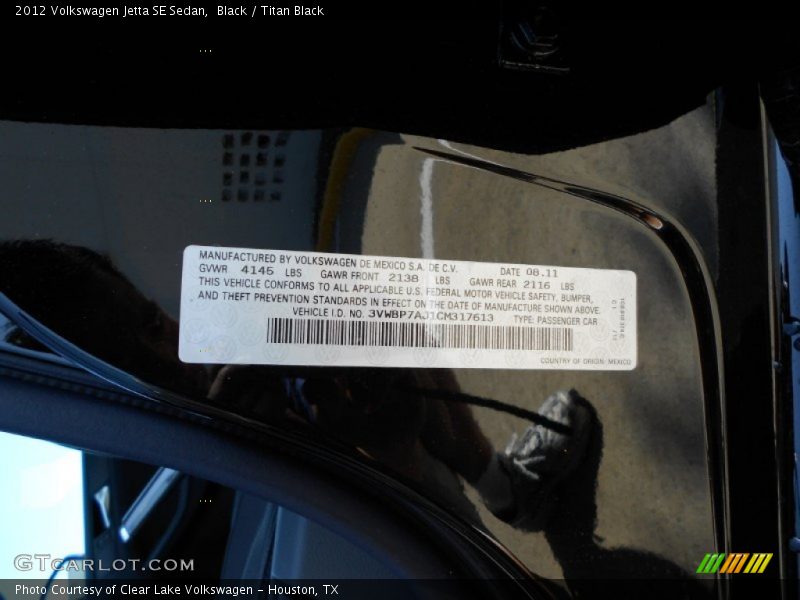 Black / Titan Black 2012 Volkswagen Jetta SE Sedan
