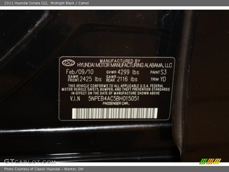 Midnight Black / Camel 2011 Hyundai Sonata GLS