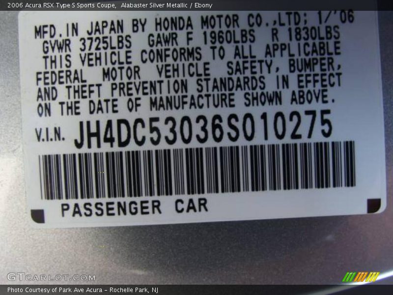Alabaster Silver Metallic / Ebony 2006 Acura RSX Type S Sports Coupe