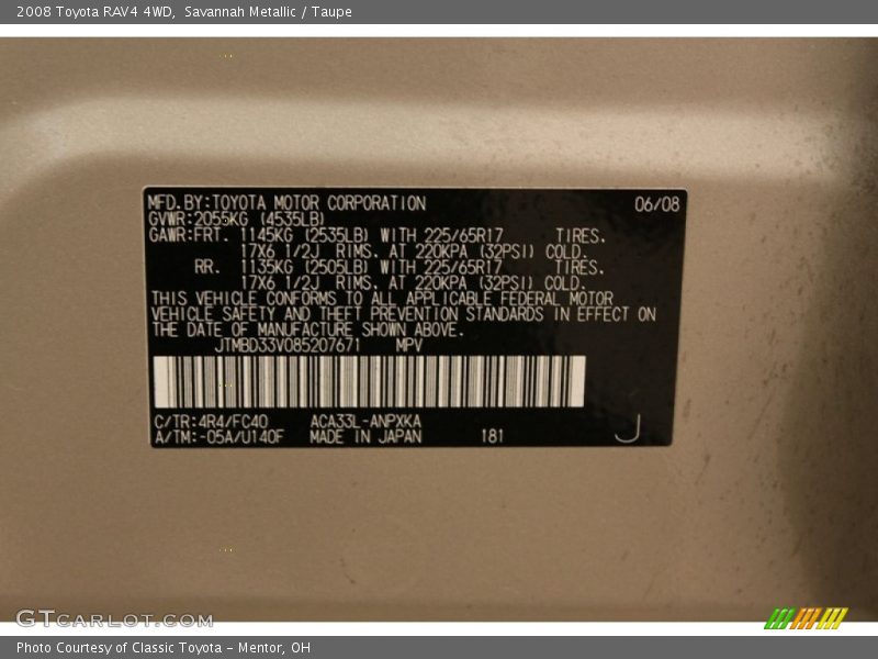 Savannah Metallic / Taupe 2008 Toyota RAV4 4WD