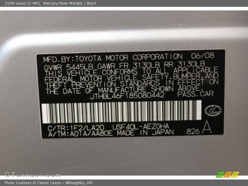 Mercury Silver Metallic / Black 2008 Lexus LS 460