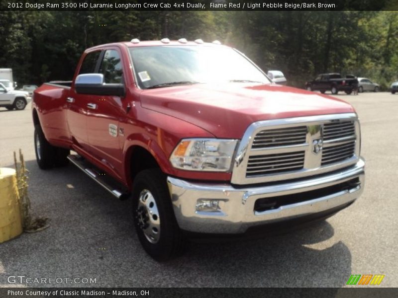 Flame Red / Light Pebble Beige/Bark Brown 2012 Dodge Ram 3500 HD Laramie Longhorn Crew Cab 4x4 Dually