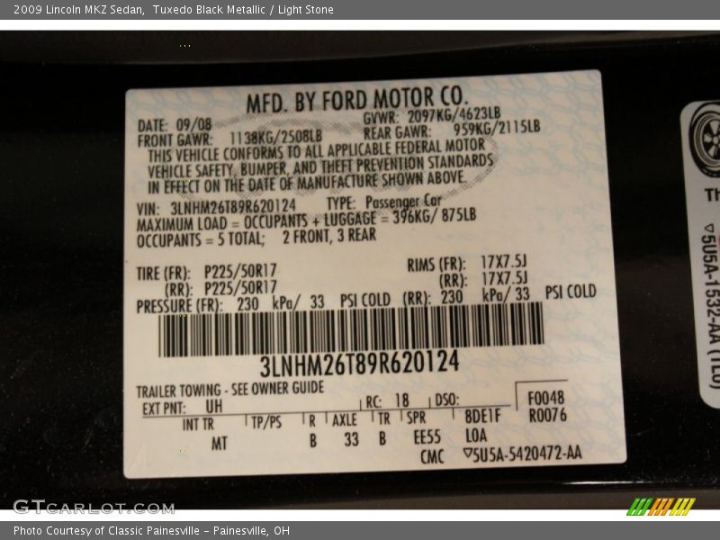 Tuxedo Black Metallic / Light Stone 2009 Lincoln MKZ Sedan