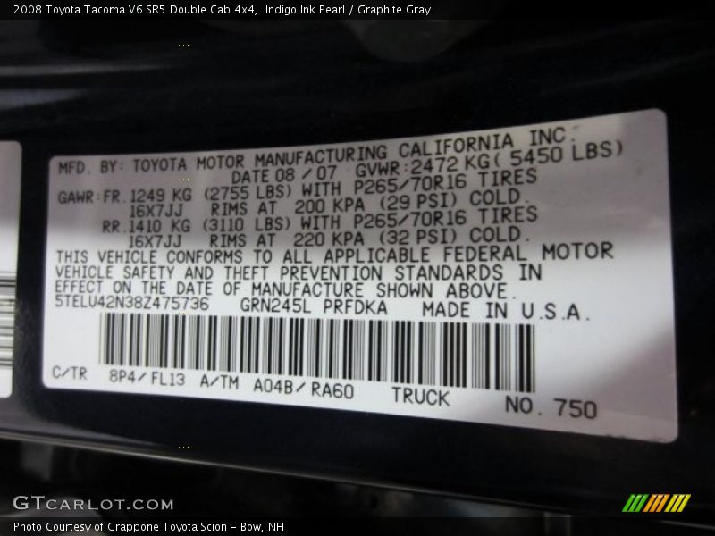Indigo Ink Pearl / Graphite Gray 2008 Toyota Tacoma V6 SR5 Double Cab 4x4
